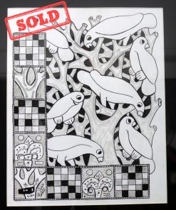 Sold - Pigeons black and white 50×40