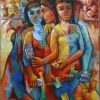 Girls and Playing Cards Size 110×90 Materials Used Oil colors on acrylic canvas