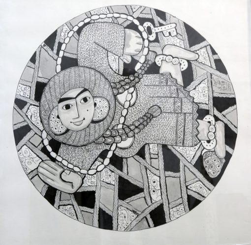 The game of hopscotch Materials used: Black and white Size: 75×76